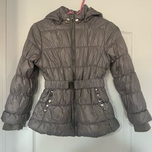 Kate Mack Silver Puffer Jacket for Kids